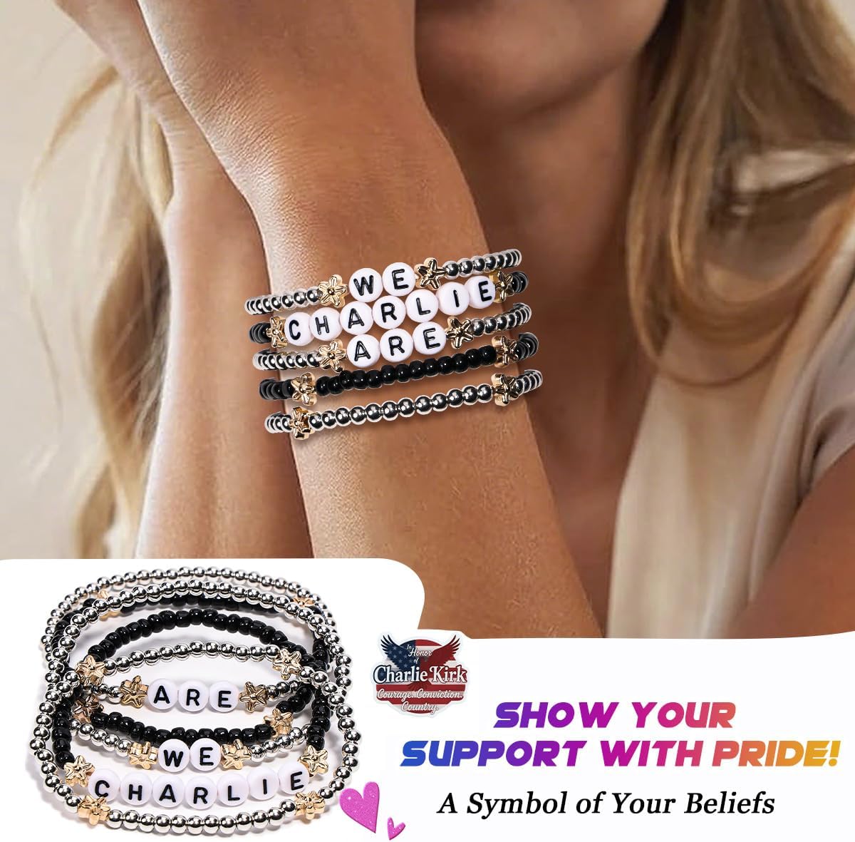 AICase for Charlie Kirk Inspired tpusa Merch Bracelets For Turning Point USA Merch Shooting of Charlie Kirk A True Patriot Assassination Hero Freedom Bracelets Jewelry Gifts for Men&Women_3129 - Image 4