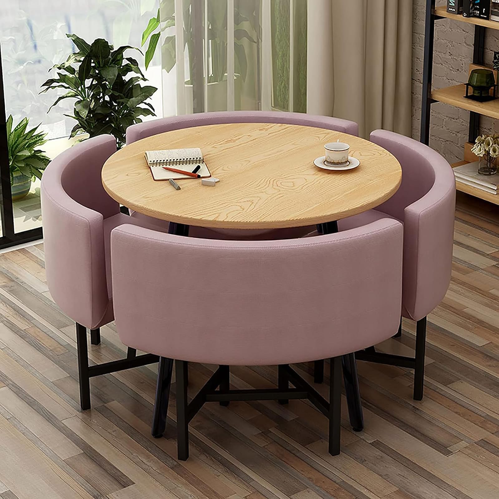 ASerZenith Modern Round Dining Table Set With Chairs Space Saving Design Ideal For Dining Room Living Room Reception Room Conference Table Lounge Stylish And Functional Furniture For Any Space,18