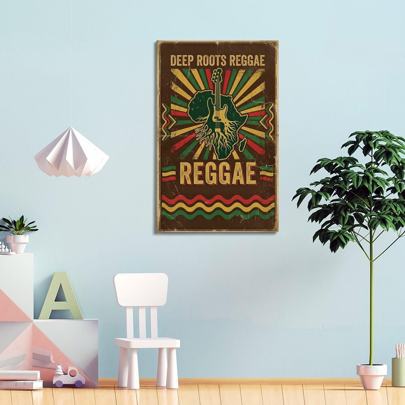 OKNGB Deep Roots - Poster reggae con mappa dell'Africa e basso, stampa artistica su tela, poster decorativo moderno, per camera da letto, 40 x 60 cm