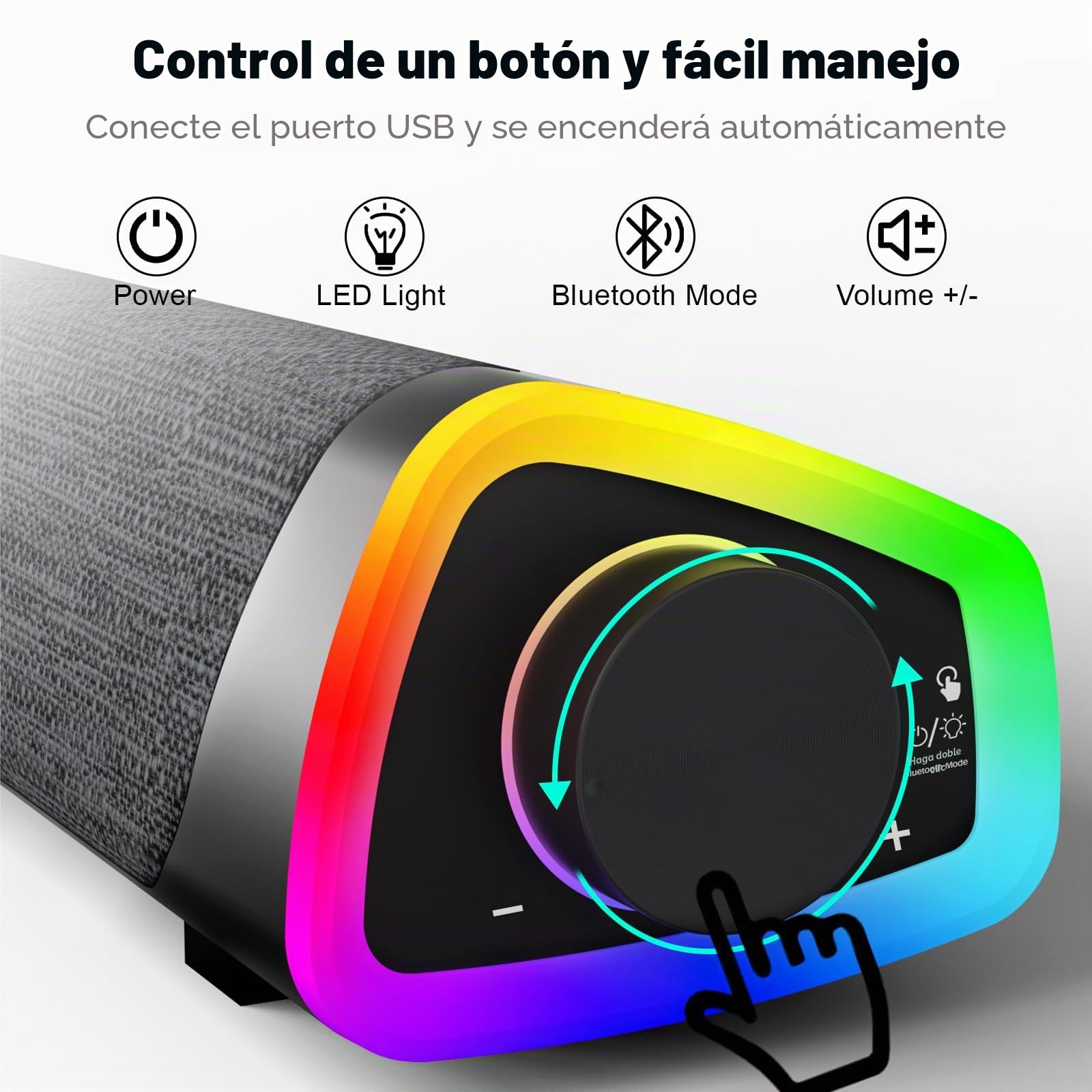 SOULION R30 Plus Altavoces PC, Funciona con USB Barra de Sonido, Bluetooth | Altavoces para Ordenador luces LED con botón de interruptor, Barra de Sonido para Ordenador Portátil, Móvil, Computadora