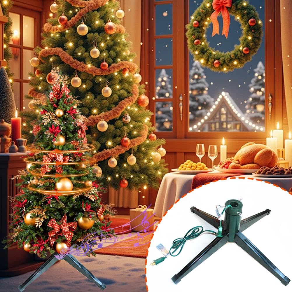 Roterende kerstboomstandaard met luidspreker, 360 ° draaiende kerstboomstandaard met luidspreker, roterende kerstboomstandaard met Bluetooth-luidspreker, anti-kantelbare geruisloze houder voor 65 cm