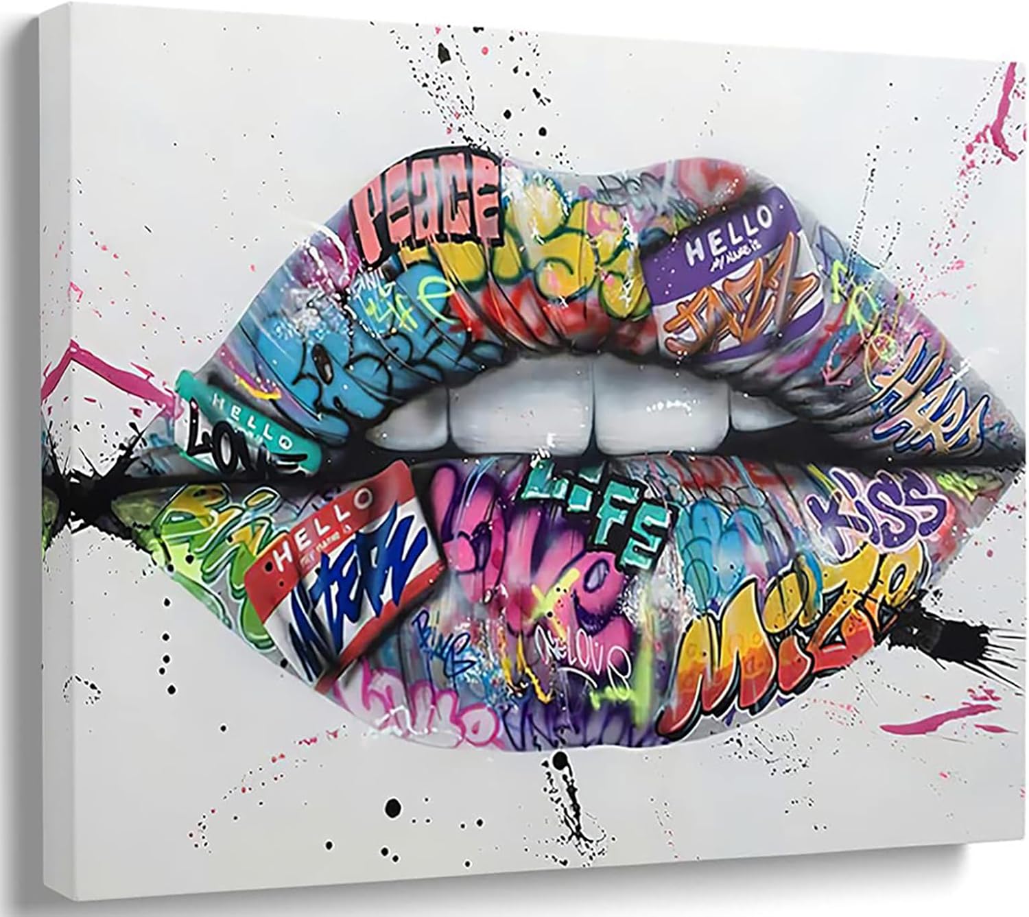 MGSBCXN Lips Graffiti Canvas Wall Art Poster Prints Colorful Picture Artwork Sexy Lips Wall Decor for Bedroom Living Room Office Decoration - 12x18 Inch