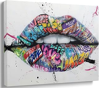 MGSBCXN Lips Graffiti Canvas Wall Art Poster Prints Colorful Picture Artwork Sexy Lips Wall Decor for Bedroom Living Room Office Decoration - 12x18 Inch