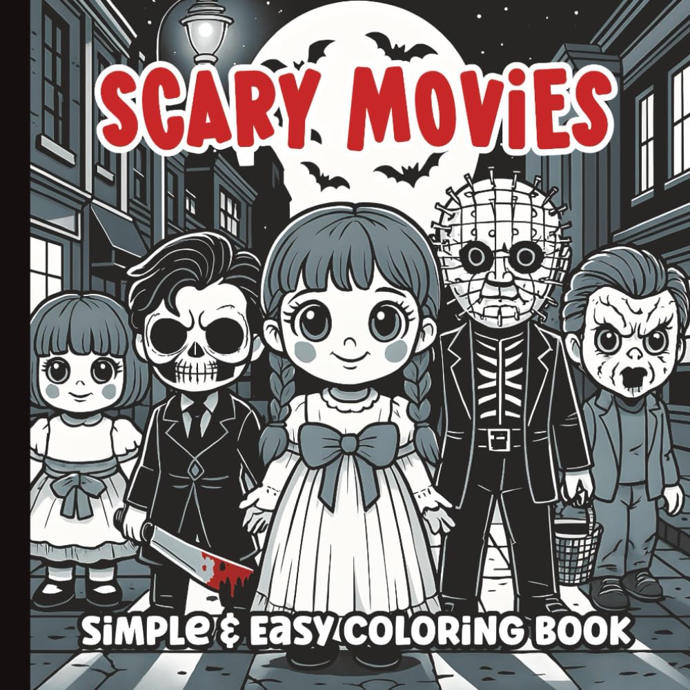 Scary Movie Coloring Book for Teens and Adults: Cute and Creepy Chibi Coloring Pages | Horror Movie Inspired Illustrations | 8.5 x 8.5 inches