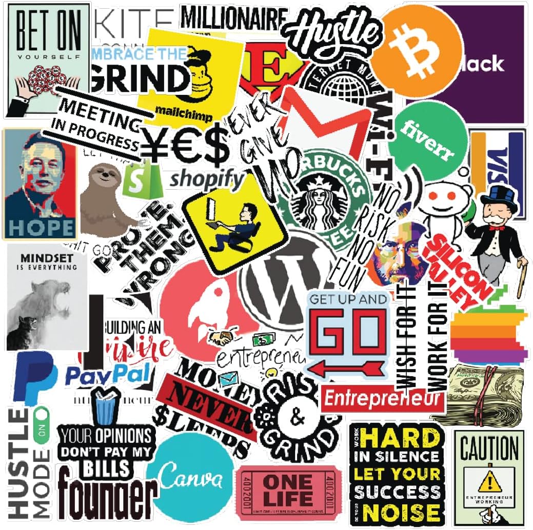 CodersParadise 58 Motivational Stickers for Entrepreneurs | Waterproof Inspirational Quote Vinyl Stickers for Laptop, Journal, Diary, Bottles – Self-Adhesive 7.6 cm