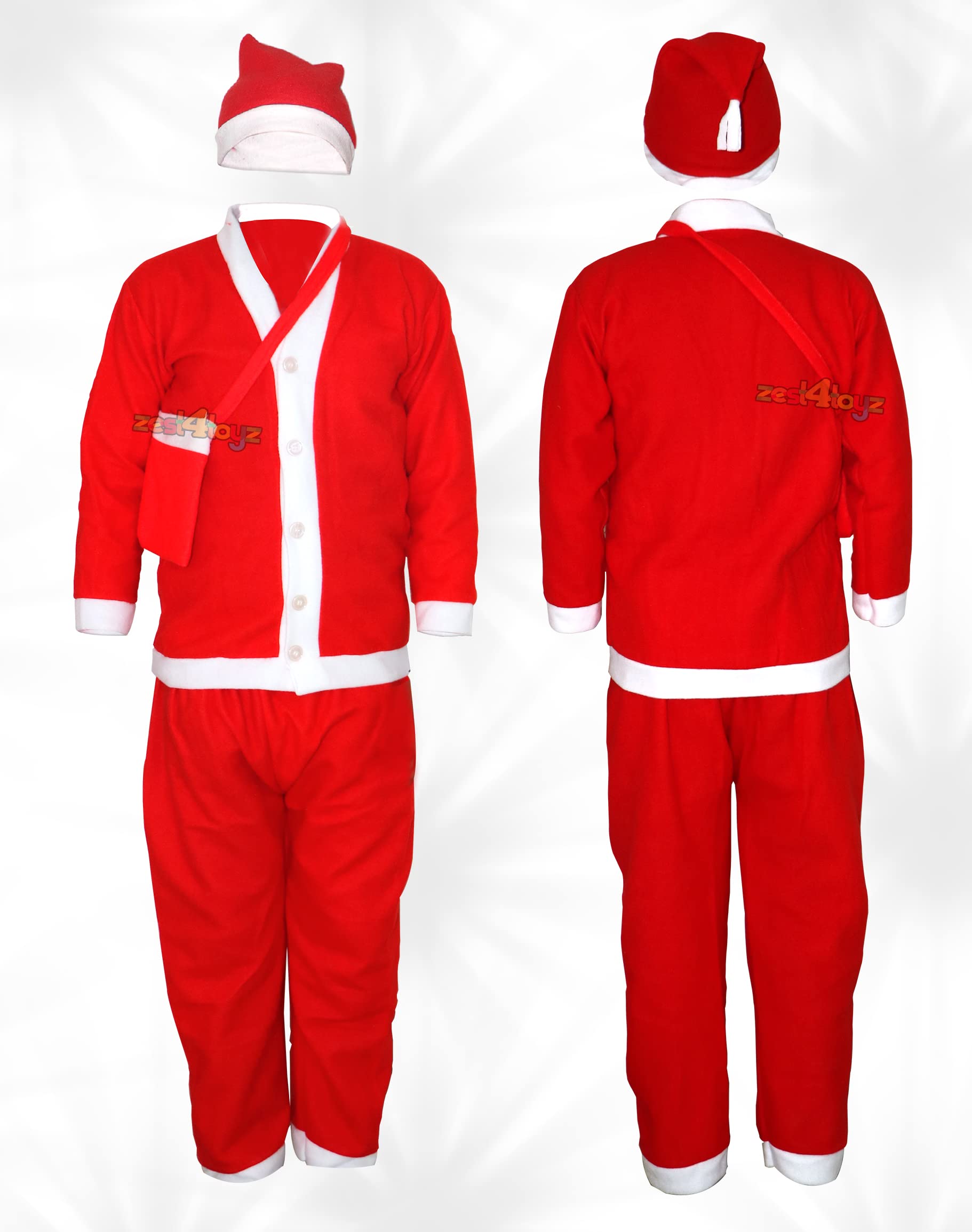 Zest 4 Toyz Santa Claus Dress for Kids Christmas Costume Dress with Jacket Pant Cap and Pouch Santa Dress for Boys and Girls