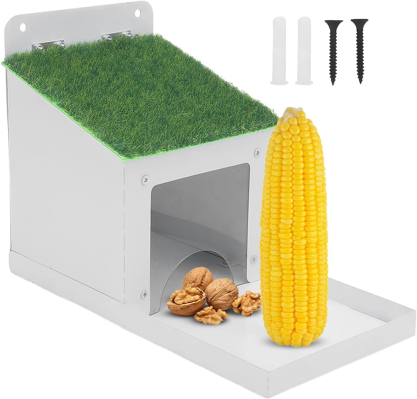 Window Squirrel Feeder - Funny Chipmunk Feeder, Garden Decoration Squirrel Feeders, with Lid Metal Rustproof Waterproof Easy Filling for Garden Yard Farm Pathway Lawn Grassland Porch