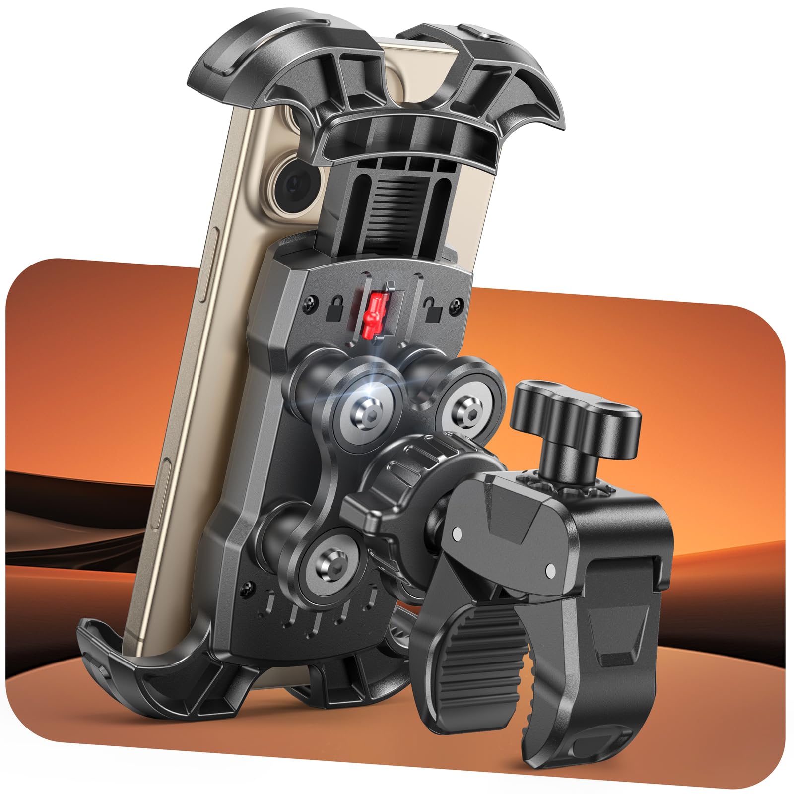 Anti-shake Motorcycle Mobile Stand, Bicycle Mobile Holder with [Silicone Cushion & Safety Closure], Mobile Phone Mount without Tools, Compatible with iPhone, Galaxy and 4.7-6.9 Inch Mobile Phone | Bike Handlebar Mobile Phone Holder 360° Rotatable Motorcycle Phone Holder
