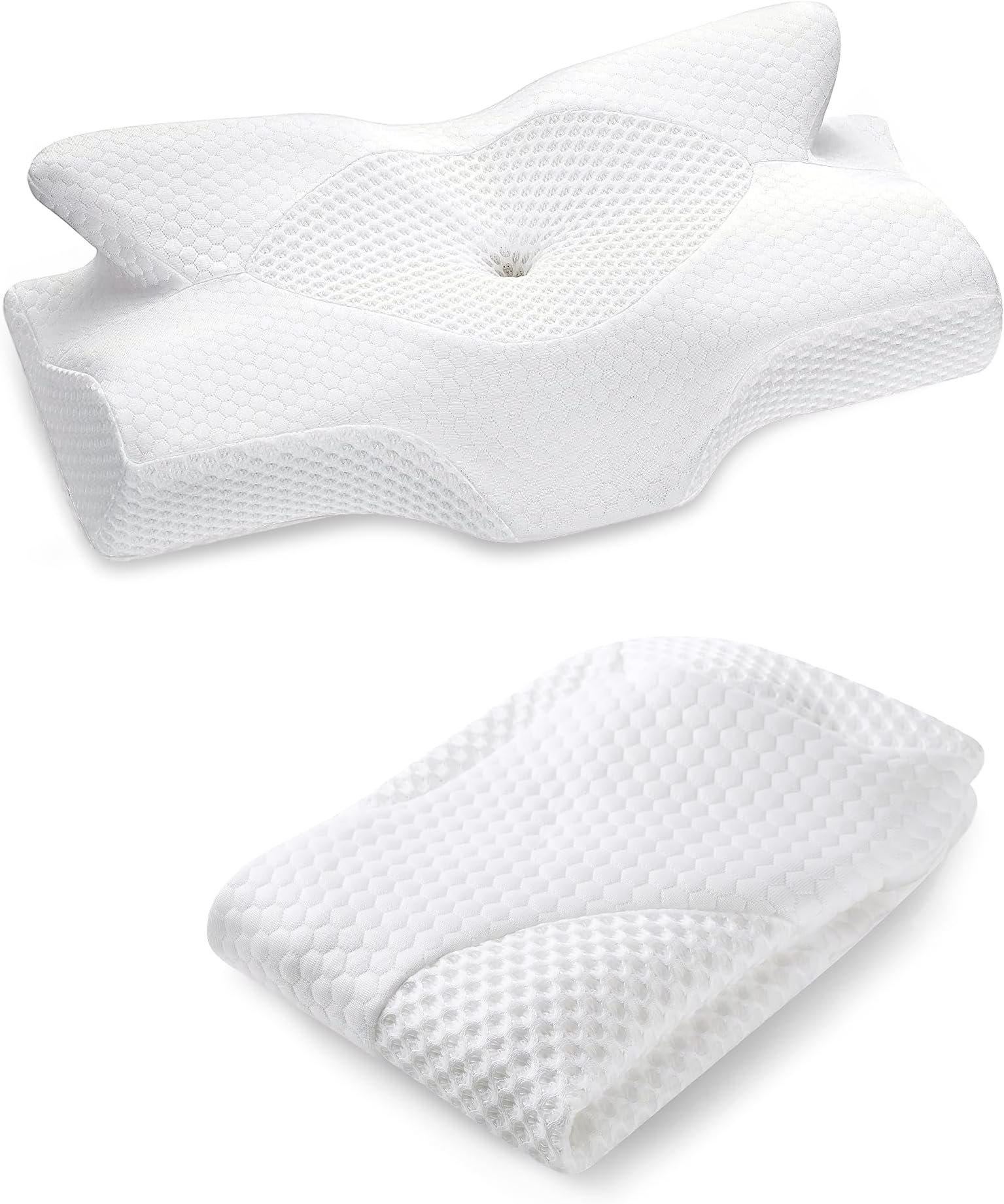 Cervical Memory Foam Pillowcase (No Filler) (White)