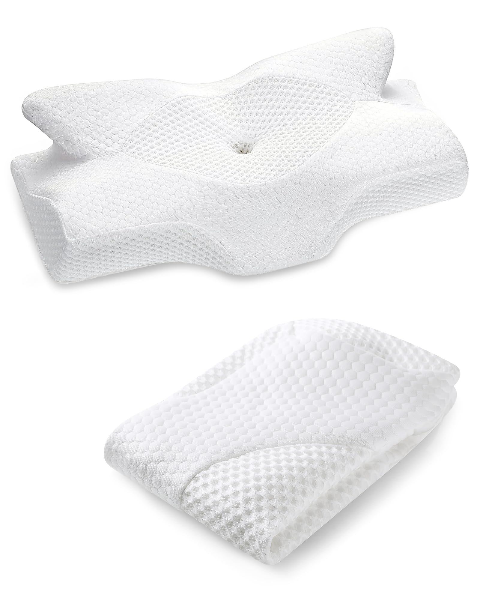 Elviros Cervical Memory Foam Pillowcase (No Filler) (White)