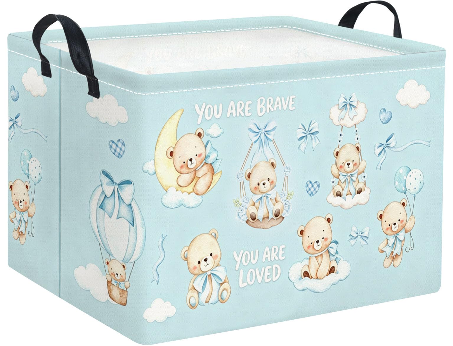 Rectangular Kids Storage Basket Baby Gift Basket Cute Toy Storage Bin Organizer Shelf Book Basket Room Decor(Blue Bear)