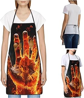 KHiry Apron for Women Men Waterpoof Aprons Fire Flame Hand Adjustable Bib Work Aprons for Dishwashing