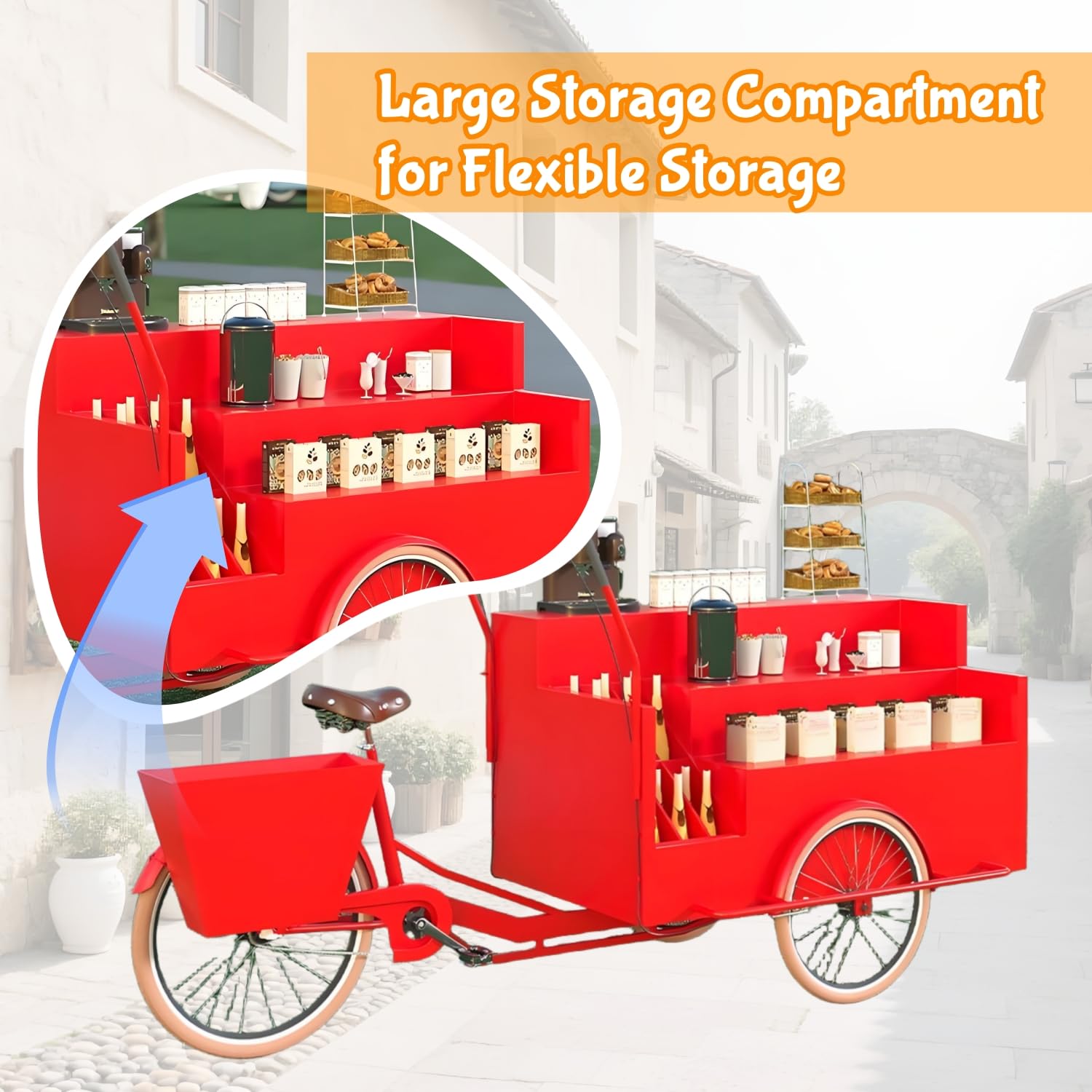 Triciclo para Venta de Comida, Carrito Grande para Comida, carritos de Hierro para Venta de Comida, Remolque Comercial para Flores, Juguetes, Bebidas, Desayuno,Negro
