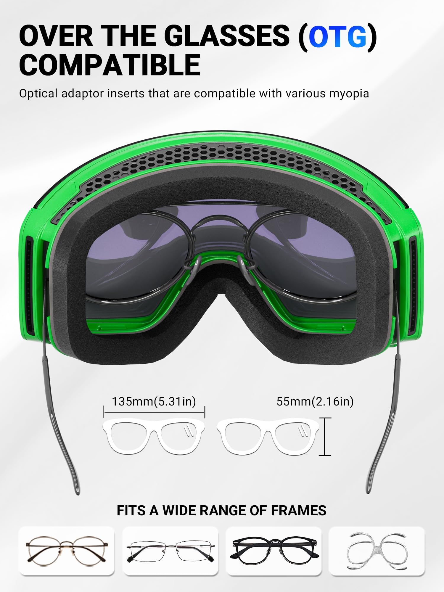 KAPVOE Gafas de Esquí OTG para Hombre y Mujer Antivaho Gafas de Snowboard, Lentes Magnéticos Intercambiables, Protección UV400, Deportes de Invierno K718