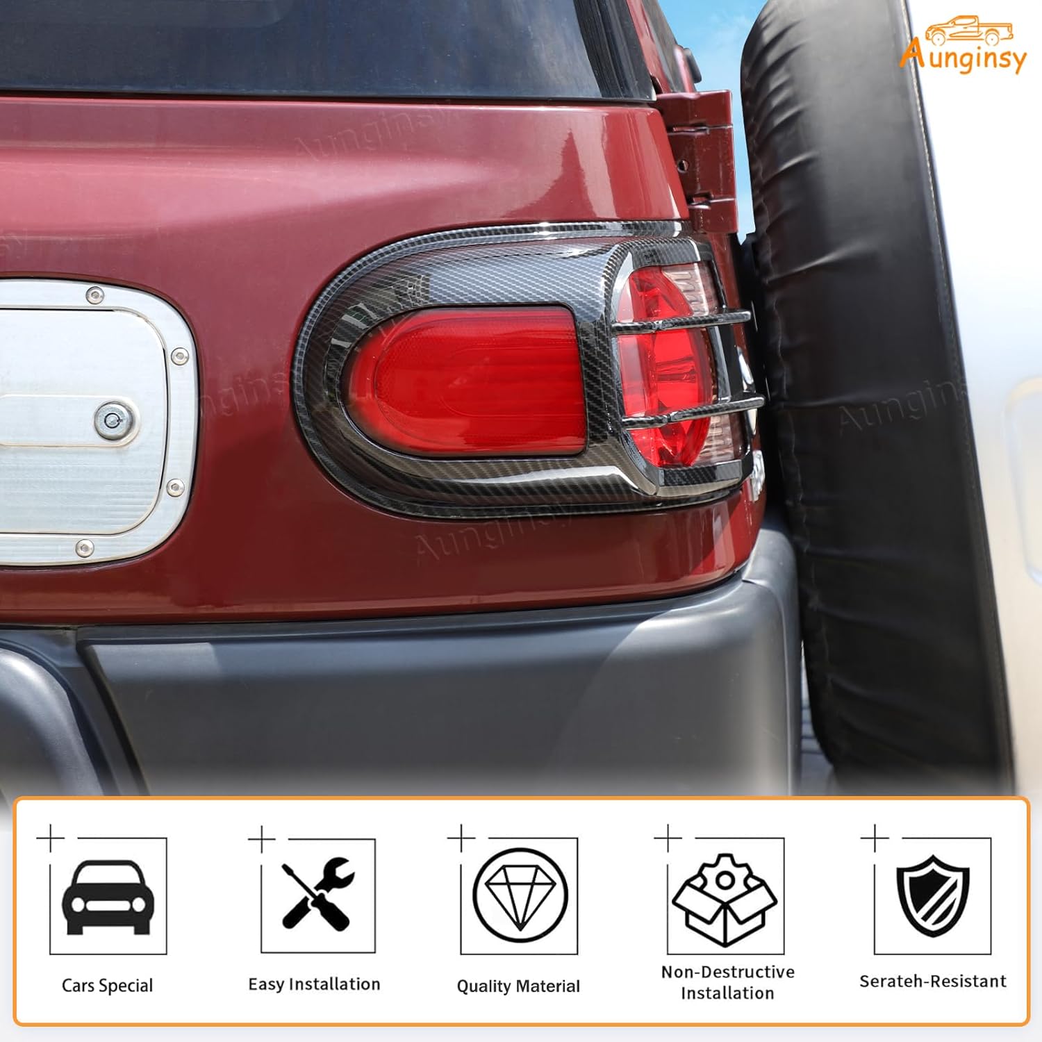 Aunginsy 2PCS Tail Light Trim Cover Compatible with Toyota FJ Cruiser 2007-2021+, Car Rear Taillight Lamps Guard Frame Bezels Tail Brake Light Protector Rear Headlight Decorative Cover ABS Accessories
