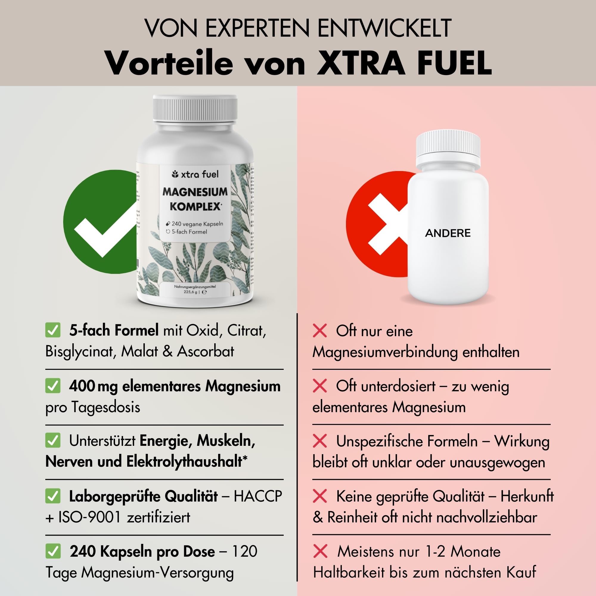 Magnesium Komplex hochdosiert - 720 Kapseln, 400 mg elementares Magnesium, 5-fach Komplex für Muskeln & Nerven aus Oxid, Citrat, Bisglycinat, Malat & Ascorbat – laborgeprüft & vegan