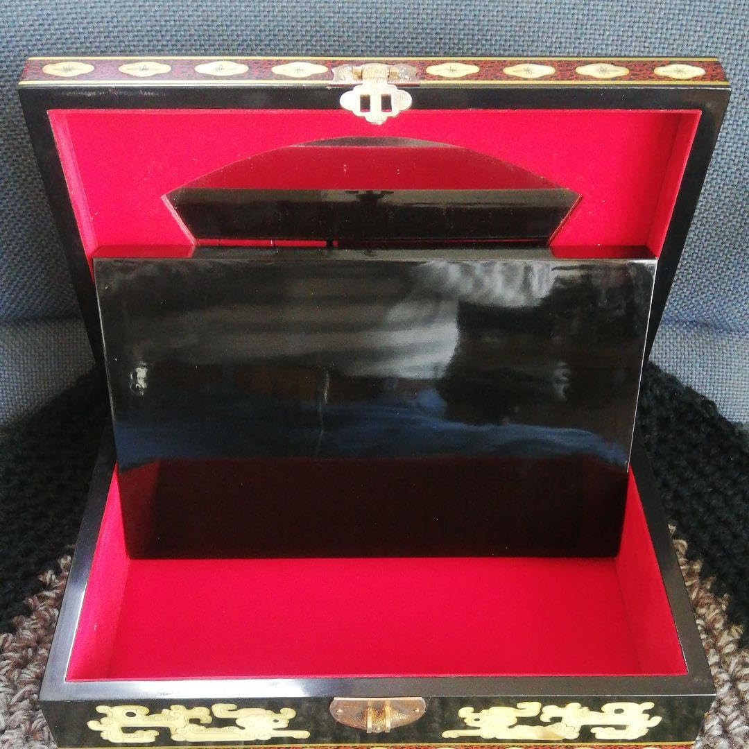 中国骨董中国名貴漆器 唐物二段化粧箱 サイズサイズ 長さ28