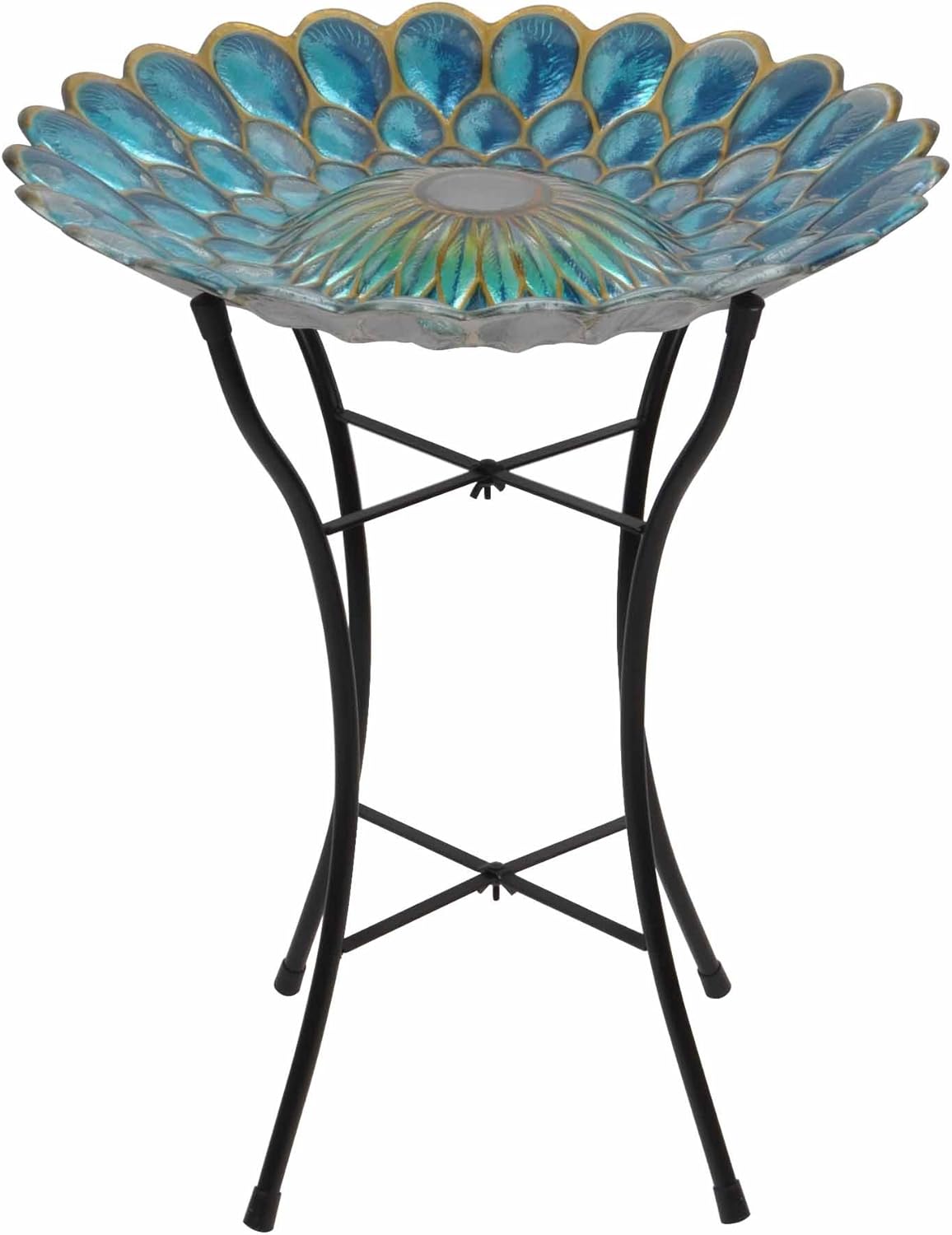 Teamson Home 3207000 Outdoor Solar Glass Flower Mosaic Birdbath with LED Lights and Stand, Blue, 18-Inch, Bird/Peacock : Patio, Lawn & Garden