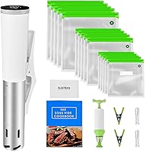 SUSTEAS Sous Vide,1200W Sous Vide Cooker with 15 Vacuum Bags Pump Recipe, Silence Sous Vide Machine Digital Timer Temperature Control, Immersion Circulator for Kitchen, IPX7, White