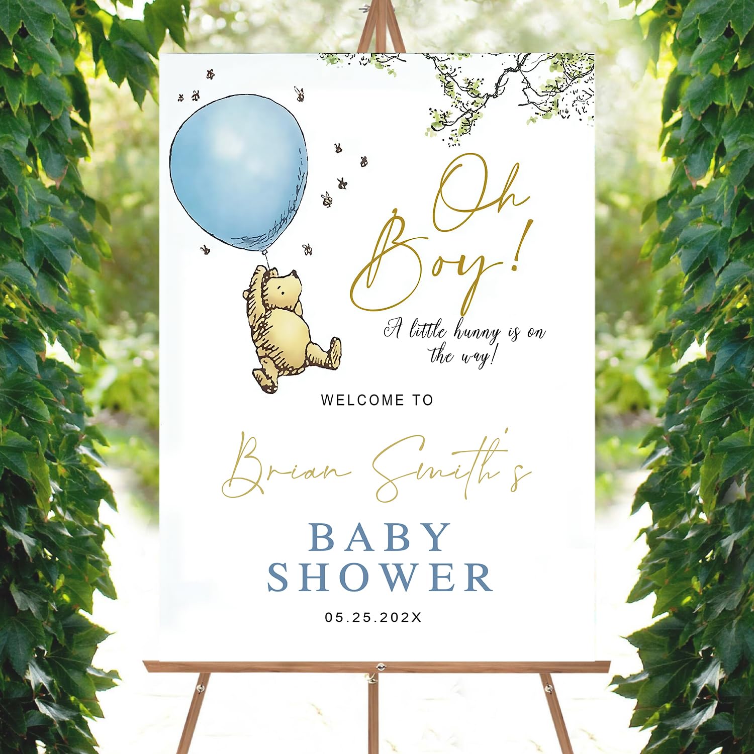 Personalized Bear Pooh Baby Shower Welcome Sign, Custom Baby Welcome Sign, Blue Balloon Baby Shower Welcome Sign, Baby Shower Décor, Baby Shower Decorations, Full Size
