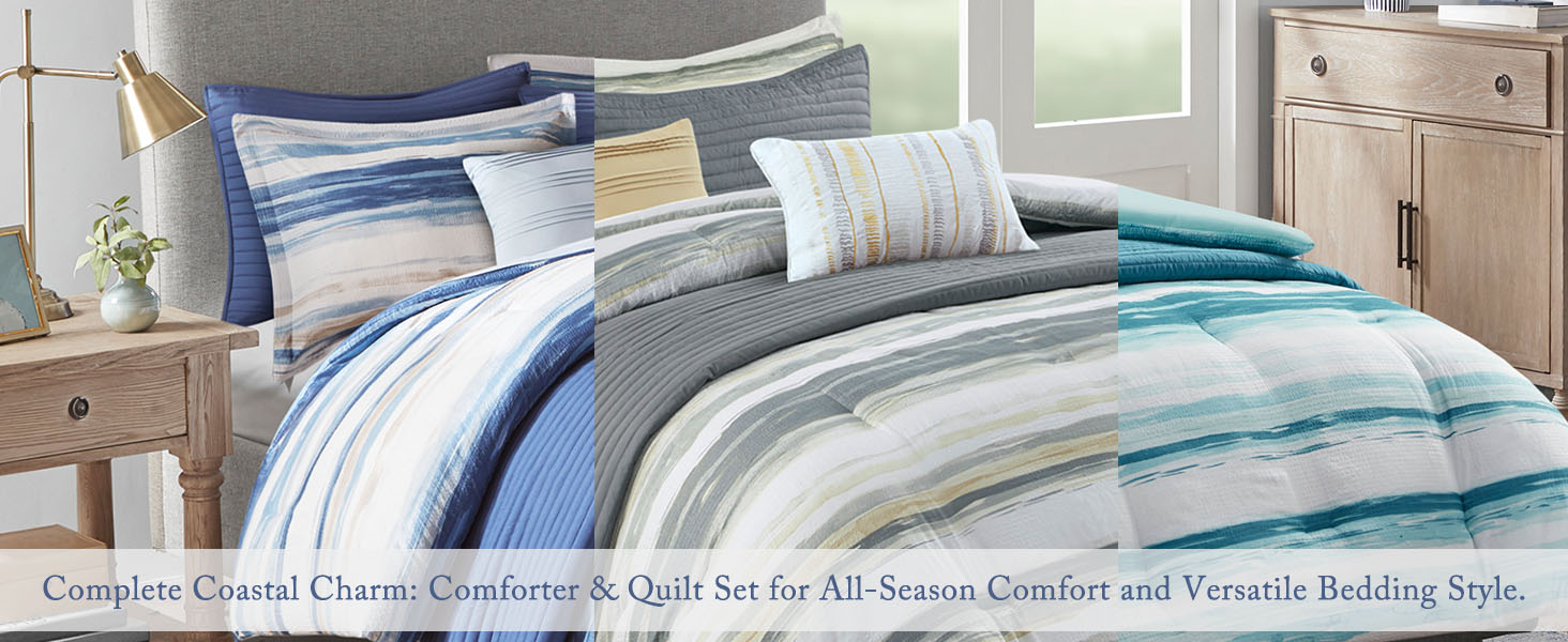 đồ ngủ Amazon.com: Madison Park Marina Comforter Quilt Combo Set