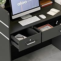 Vista 4 de AIEGLE Escritorio de recepción con cajones y estantes de almacenamiento, mesa con paneles privados, para sala de recepción, sala de recepción, Negro