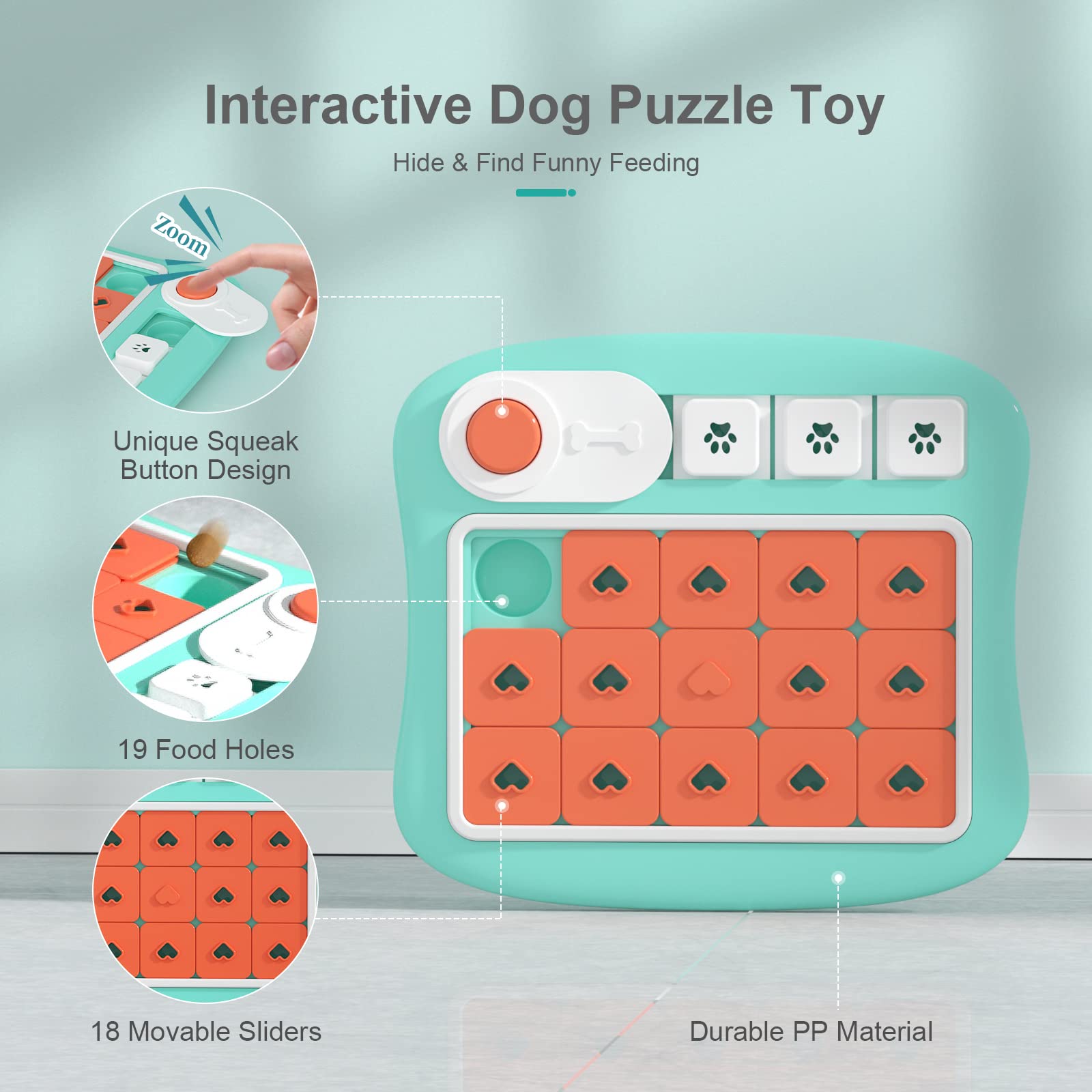 FOXMM - Puzle interactivo para perros, juguete para entrenamiento de coeficiente intelectual y estimulación mental, dispensador de premio con diseño chirriante para perros grandes, medianos y pequeños
