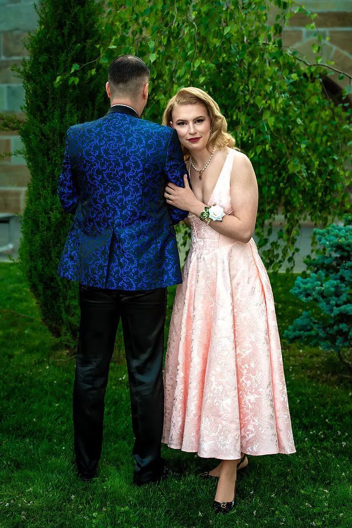 V Neck Tea Length Prom Dress for Women Satin Evening Party Gown A Line Cocktail Dress - Image 3