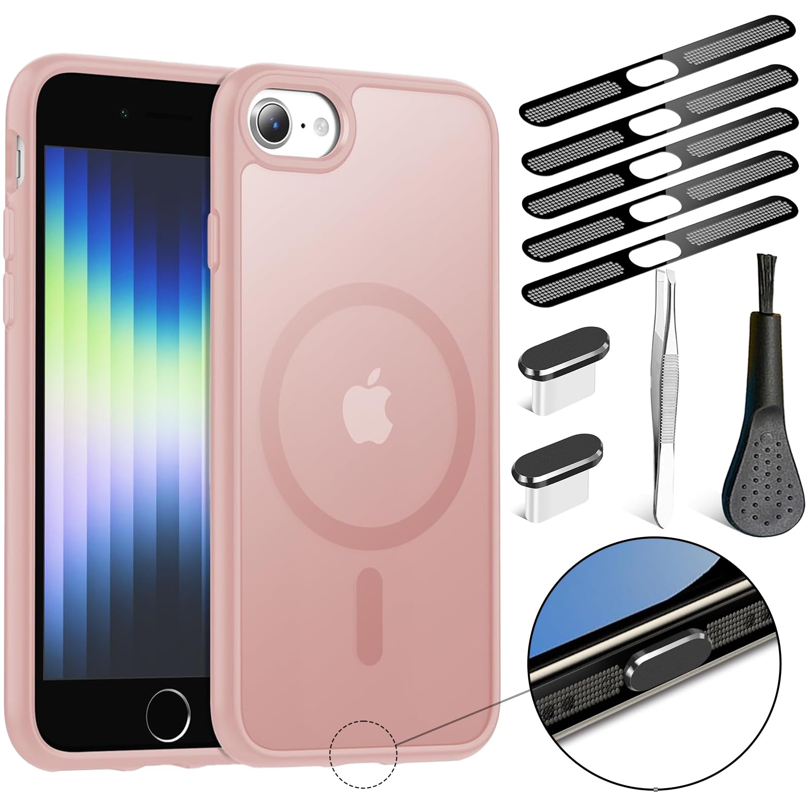 jaroco Back Glass Replacement for iPhone SE Case with Reparing Toolkit and Pre-Installed Adhesive, Light Pink
