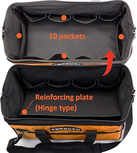 Miniatura 4 de TOPXUAN Bolsa de herramientas de 13 pulgadas impermeable boca ancha ajustable resistente al desgaste construcción de electricista herramientas de