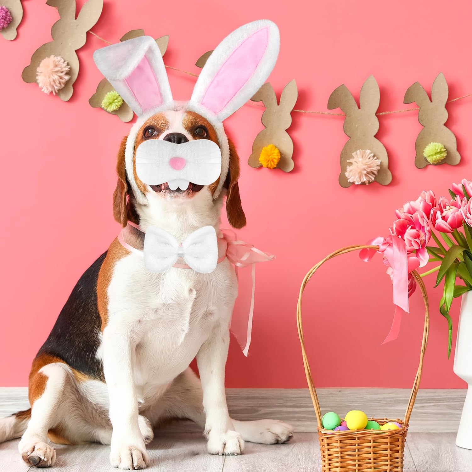 Mototo 4 PCS Easter Bunny Ears Costume Accessories Plush Bunny Ears Headband and Tail Set Rabbit Nose Bow Tie for Adult Girl Boy Halloween Cosplay Birthday Performance School Stage, White - Image 7