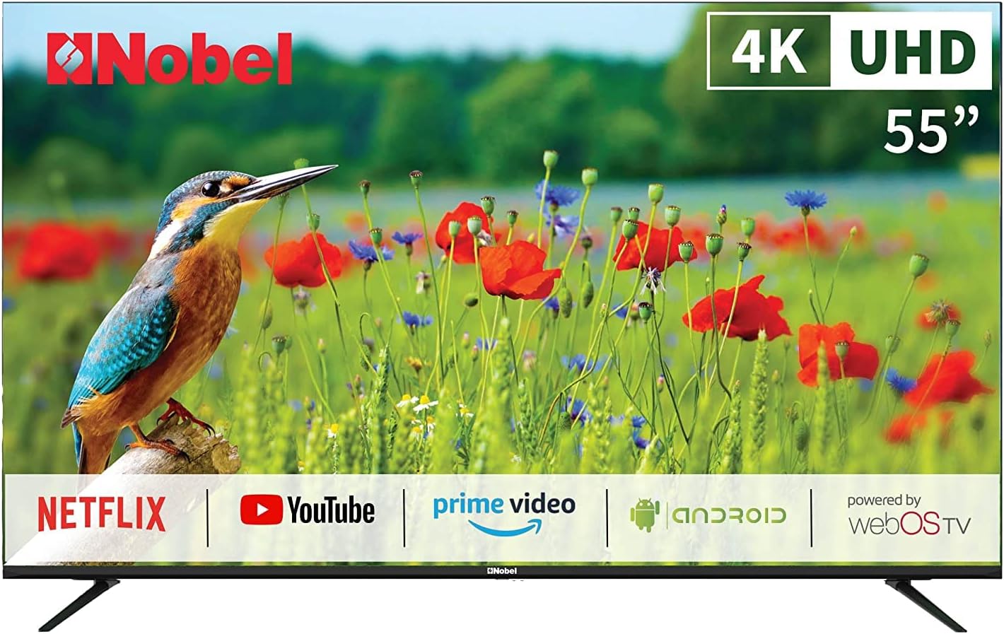 NobelLed - Flat Frame Less Black 55 Inch Uhd 4K Smart Lg Webos Tv Dvbt2 Nob55Uau1Htn