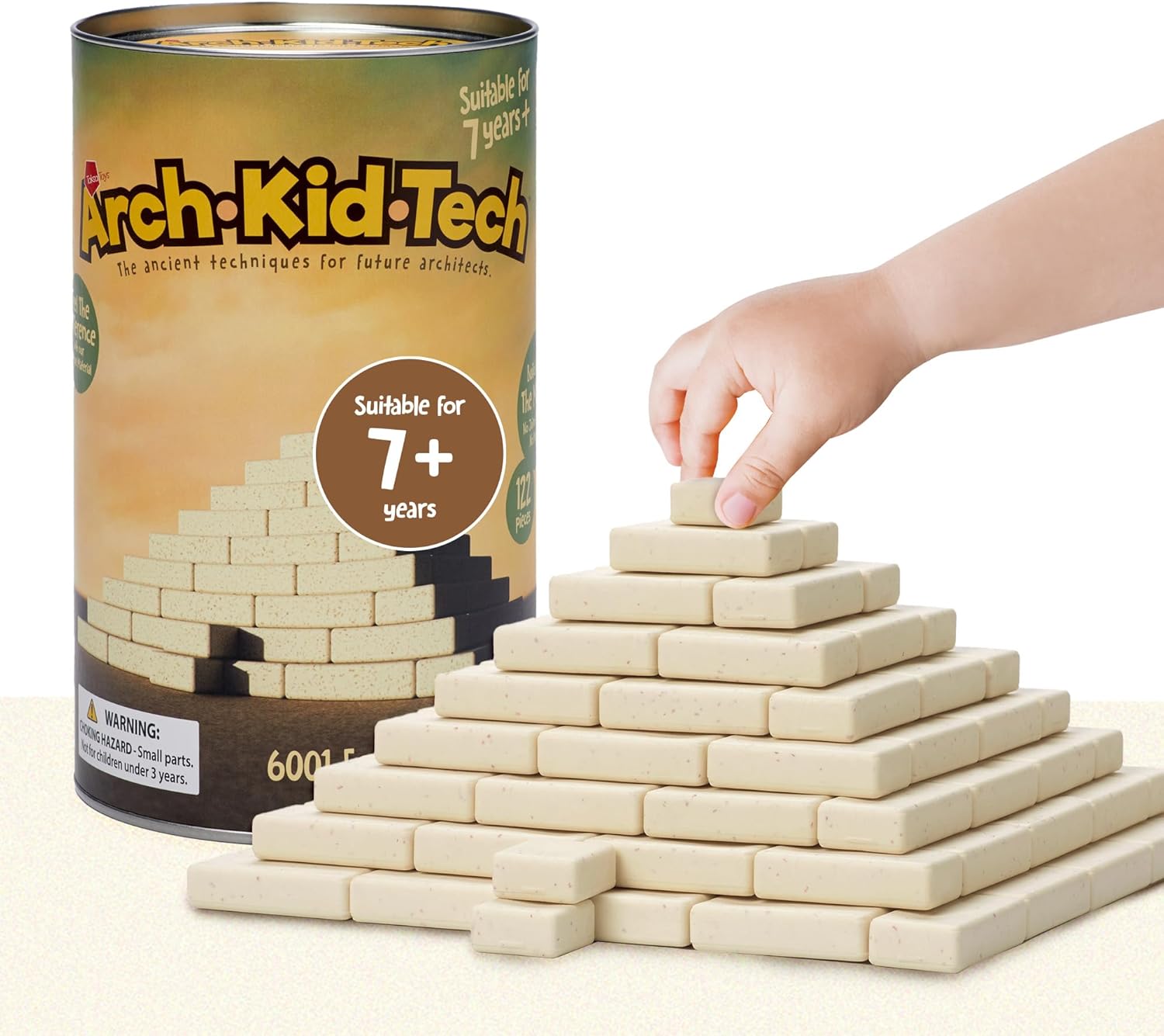 Taksa Toys Locomo & Arch Kid Tech: Egyptian Pyramid 122 Pcs Building Blocks & Locomo Family 5 Pcs Wooden Animal Toys, Educational Outdoor Learning & Creativity Toy Set for Kids 7+ Years