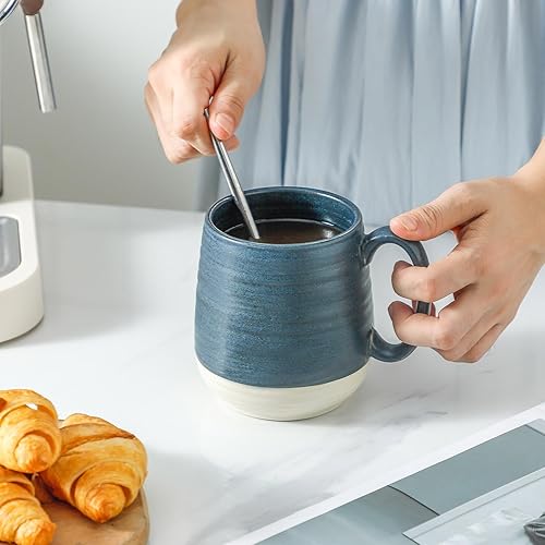 Miniatura 37 de Hasense Juego de 2 tazas de café de 20 onzas, tazas de café de cerámica, taza de té grande con mango cómodo, juego de tazas de café negras