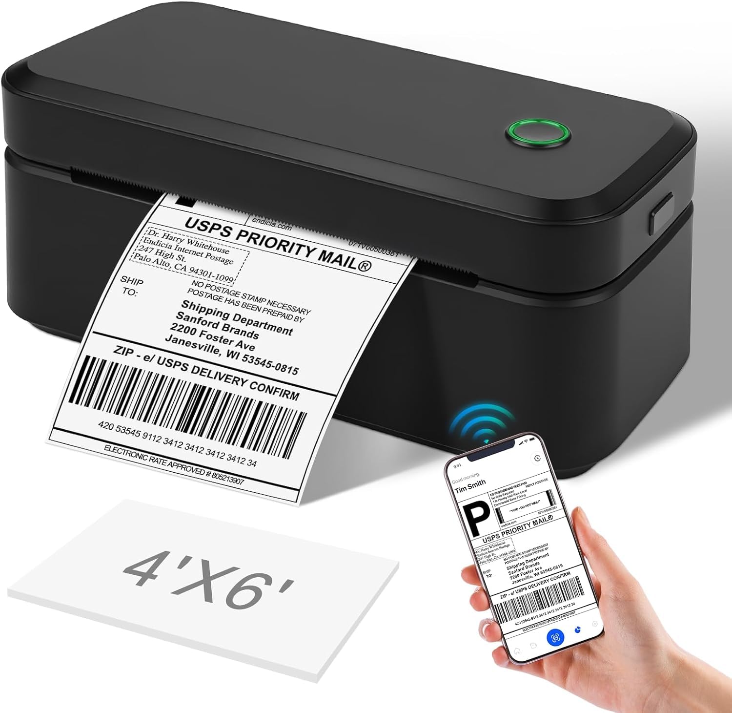GuKKK Imprimante d'étiquettes d'expédition Bluetooth, Imprimante Thermique 4 x 6 Pouces, Imprimante Etiquette pour Colis et Petites Entreprises à Domicile, Compatible avec Amazon, DHL, UPS, Shopify
