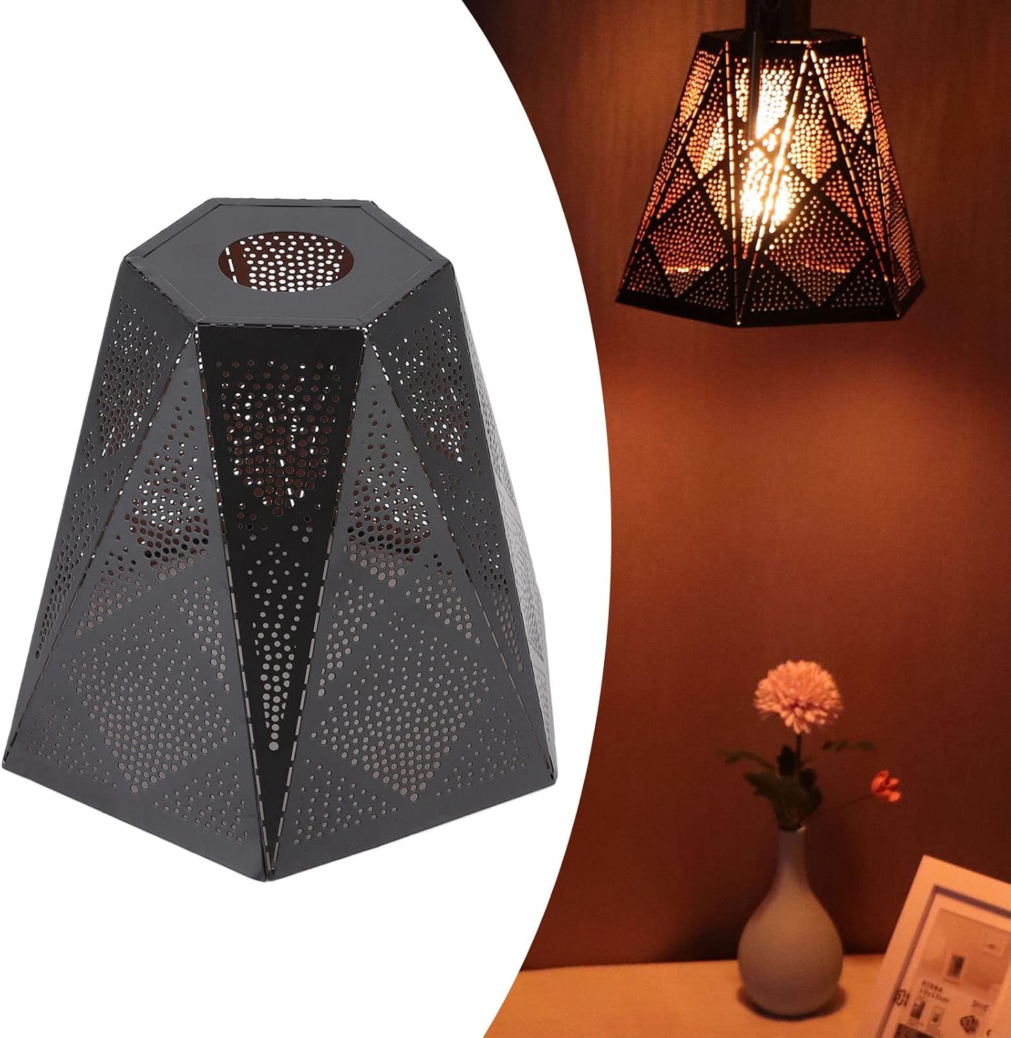 Modern Wrought Iron Hollow Design Lamp Shade E27 E26 Compatible Table Candle Chandelier Fixture for Home Hotel Bedroom Decor 8.3 x 6.3 x 3.9in