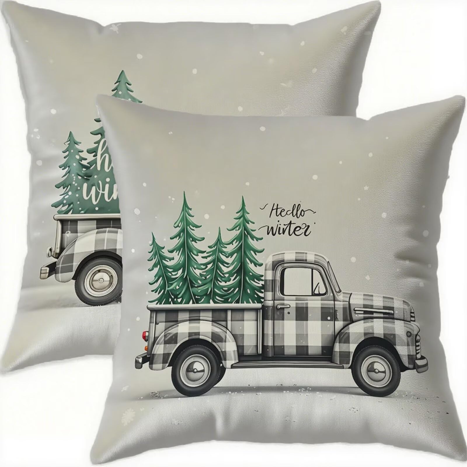 Housse de coussin 80x80 cm en velours gris avec fermeture éclair invisible (lot de 2)