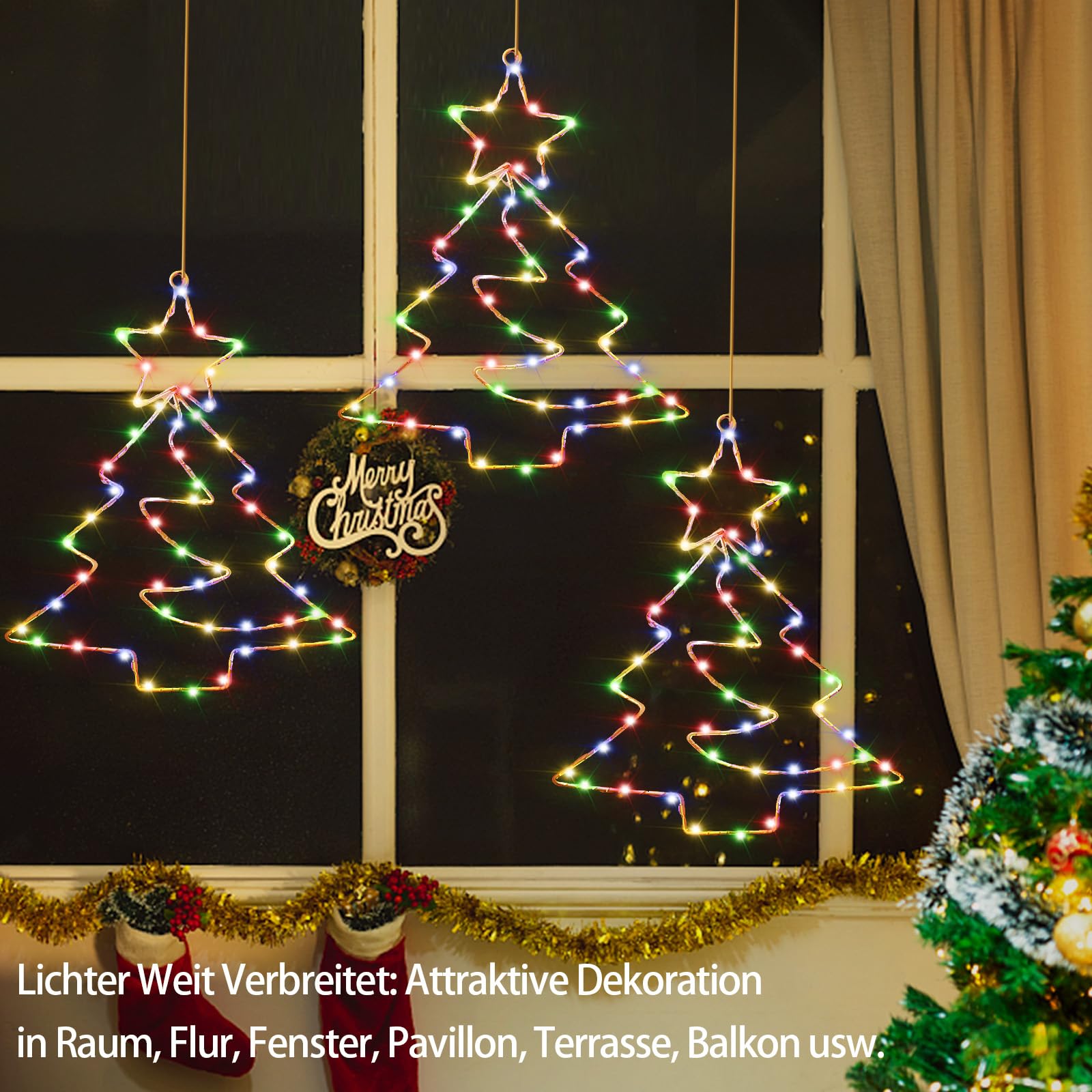 Luces navideñas para Ventana, 3pcs Decoración navideña para Ventana LED Luces navideñas batería iluminación navideña para Ventana con Timer 8 Modos de luz, Luces Navidad Interior
