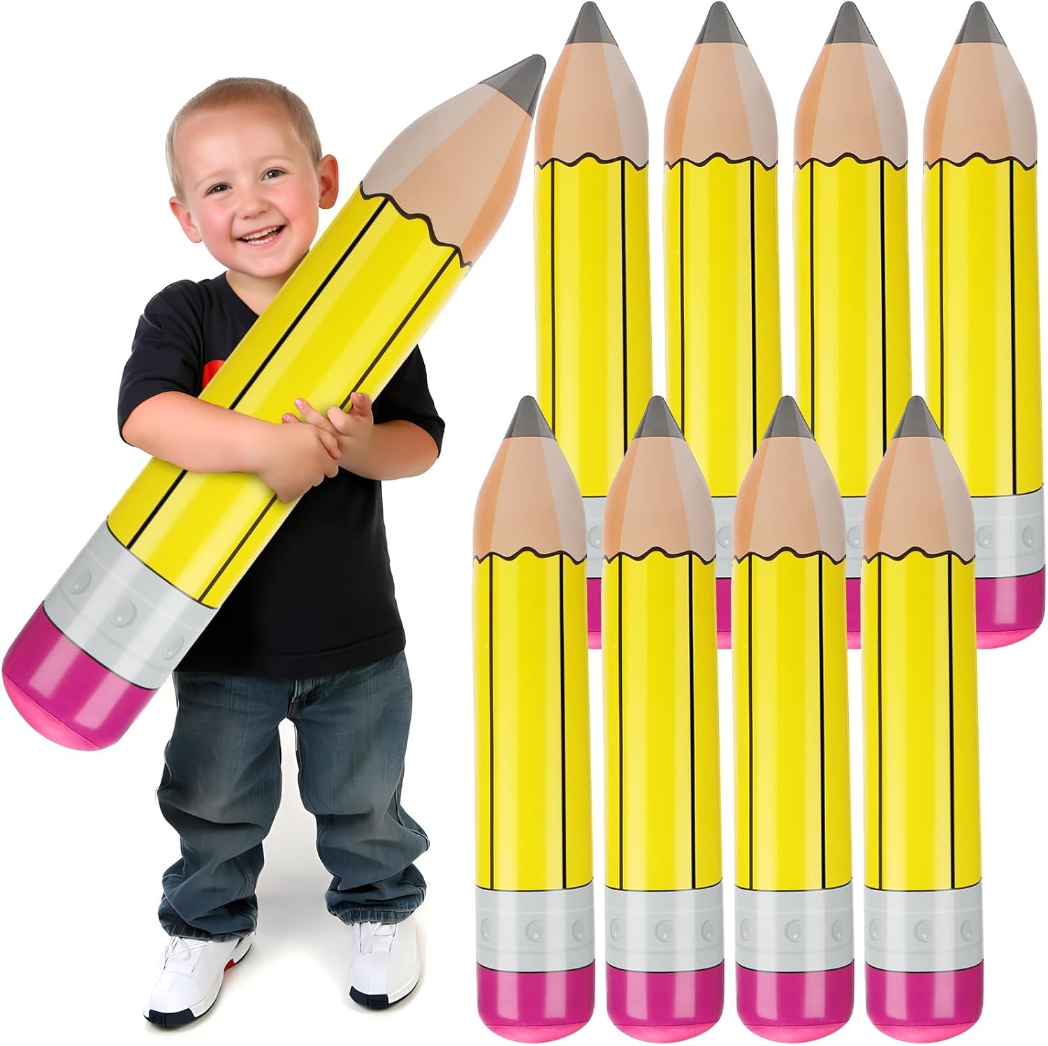 SAYAYA 8 Pieces Giant Inflatable Pencil Balloons 28.7 Inch Jumbo Blow Up Pencils Funny Hanging Classroom Decoration for Back to School, Graduation, Photo Props, Birthdays Party Decorations, Yellow