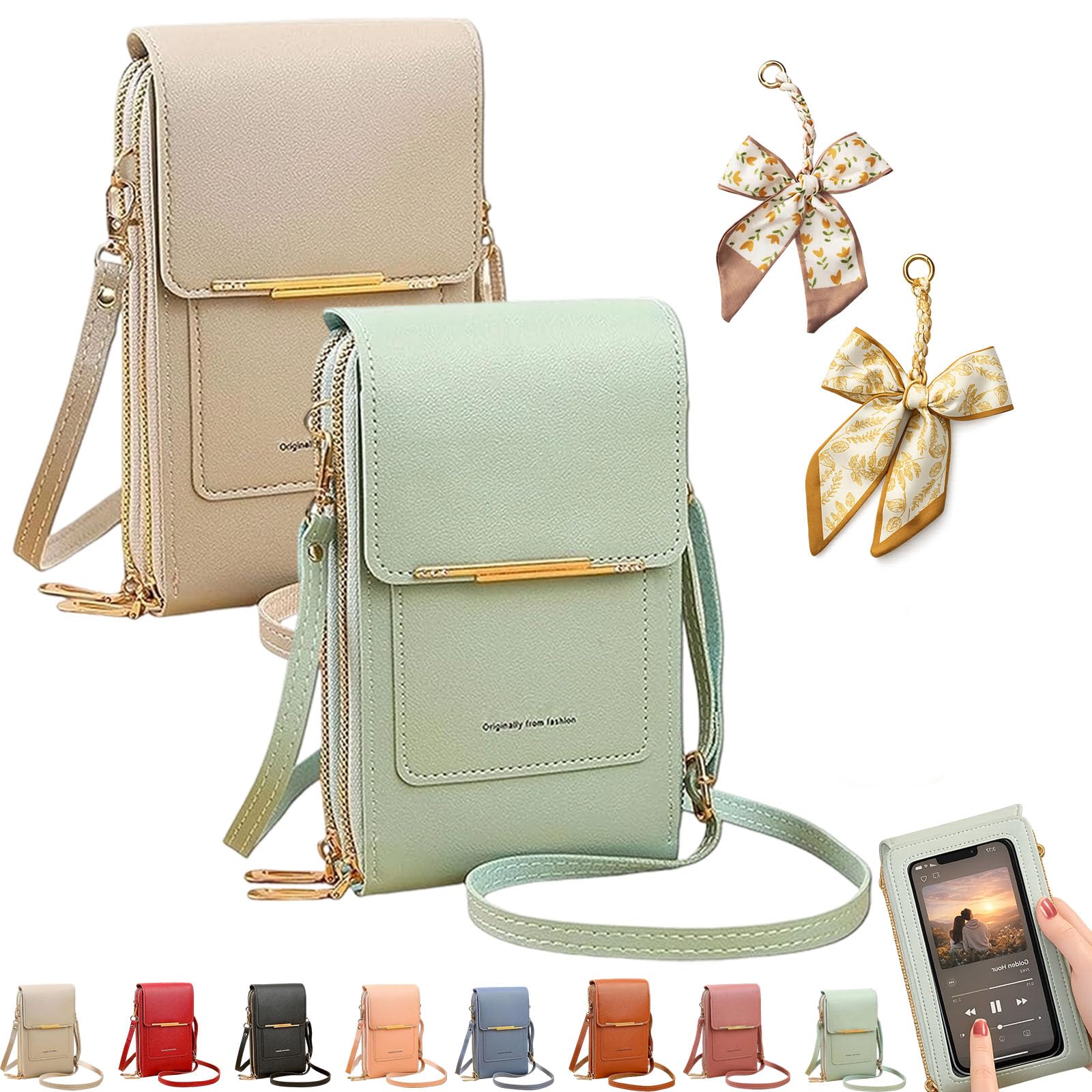 Women's Touch Screen Mobile Phone Messenger Bag, RFID Leather Crossbody Wallet Purse, Anti-Theft Shoulder Strap — view 9