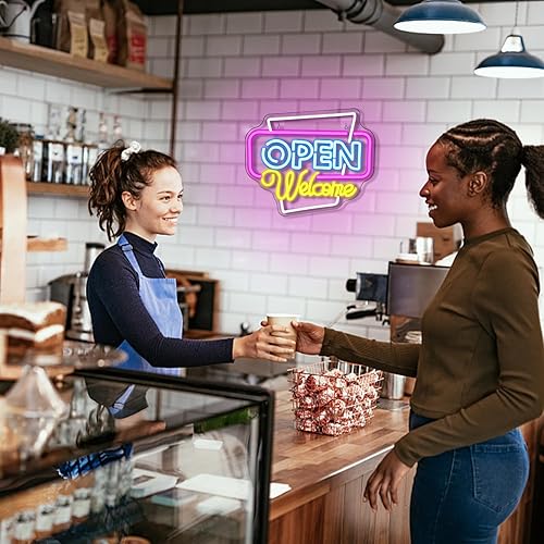 Miniatura 5 de Letrero LED de neón abierto, letreros de neón de bienvenida abiertos para decoración de pared, letrero abierto con luz de neón con alimentación USB