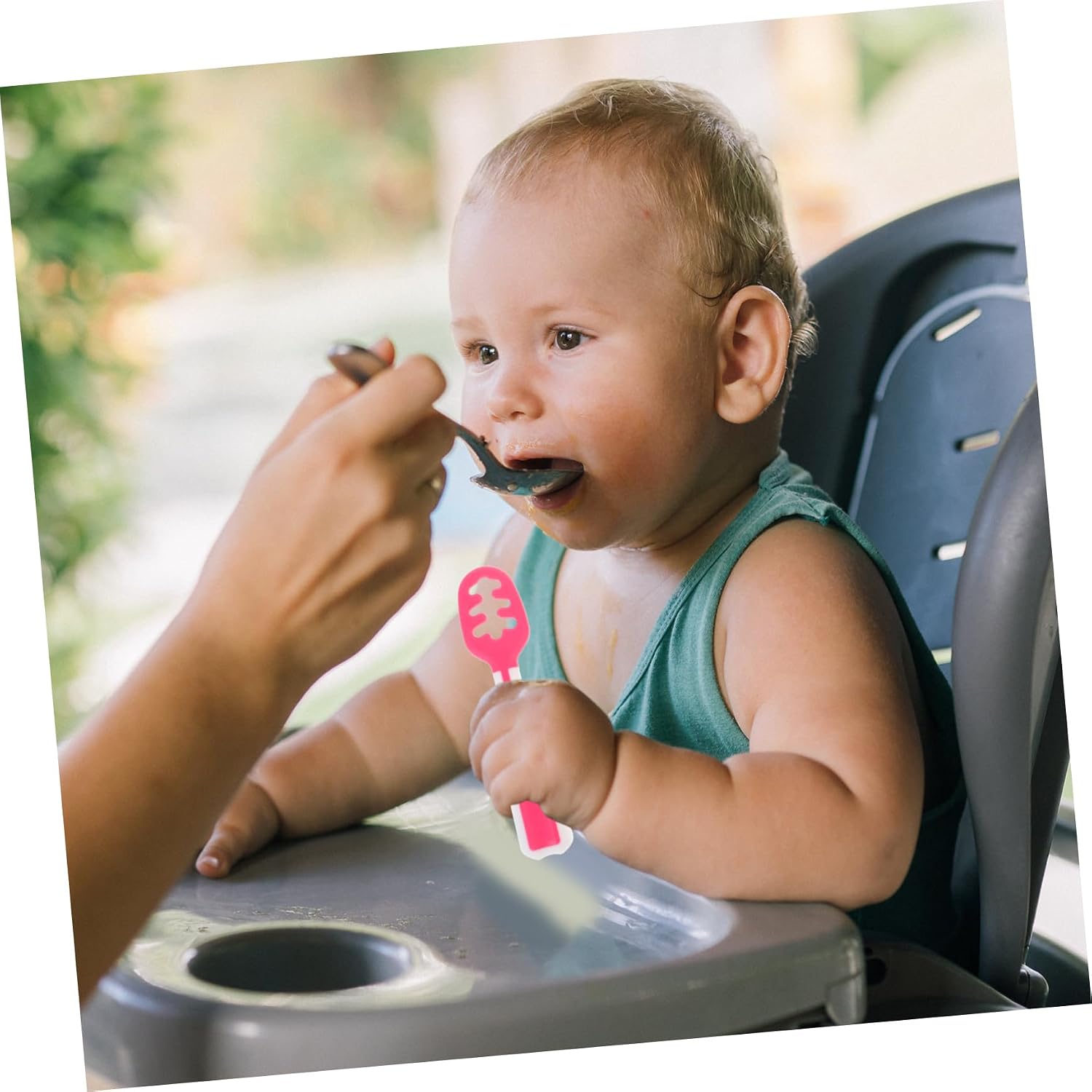 Cabilock 4Pcs Learning Spoons Ergonomic Feeding Utensils Lake Comfortable Grip for Weaning Self Feeding for Boy Girl Soft Tip Design for Teething Relief