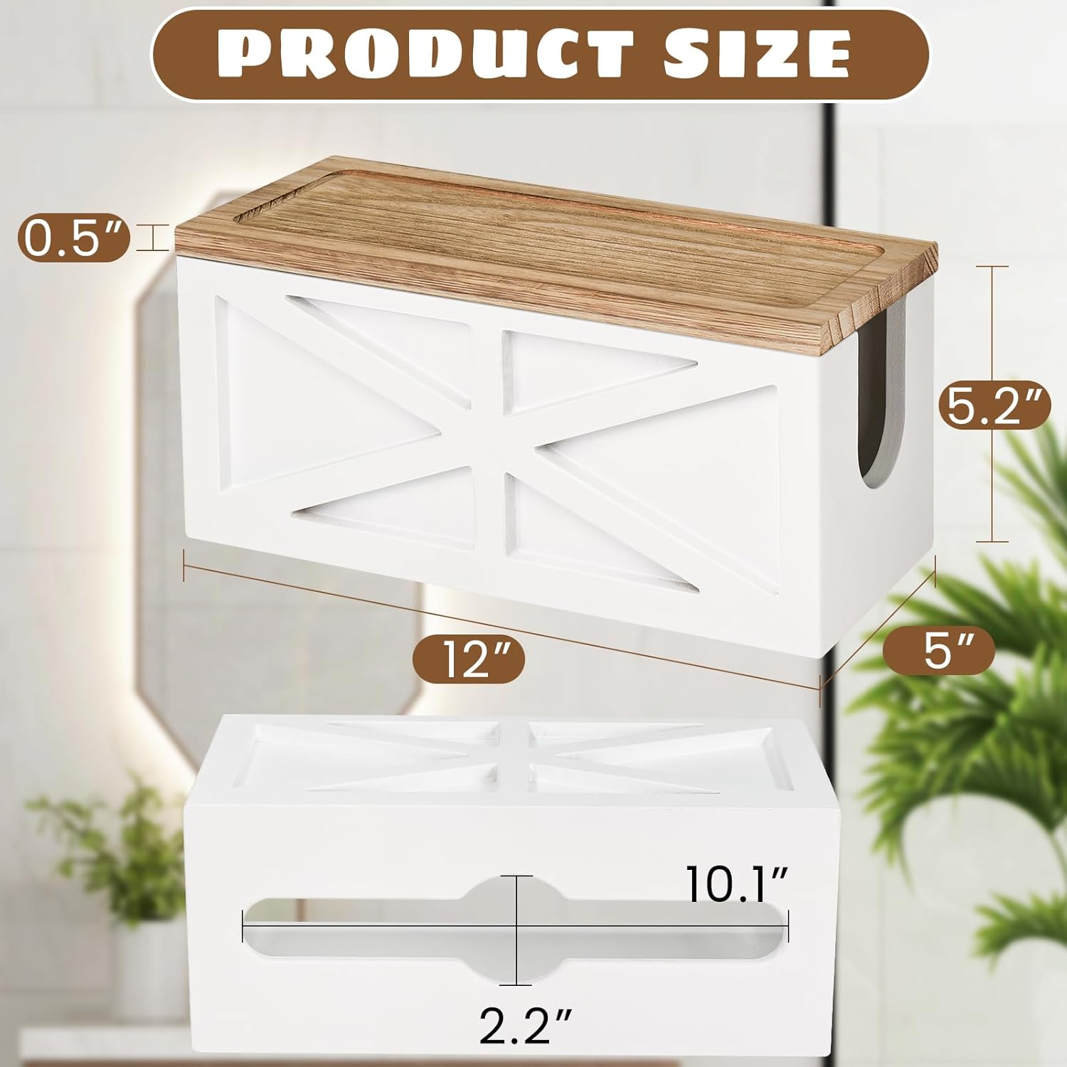 Paper Towel Dispenser Wall Mount, Paper Towel Holder Wall Mounted with Lid, Solid Wood Commercial C-Fold, Z-Fold, Trifold Hand Paper Towel Holder Dispenser Hand Towel Holder for Bathroom Decor(White)