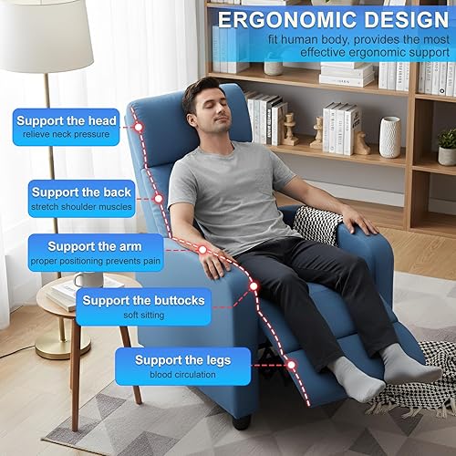 Vista 6 de Recliner Chair for Living Room Home Theater Seating Single Reclining Sofa Lounge with Padded Seat Backrest (Blue)