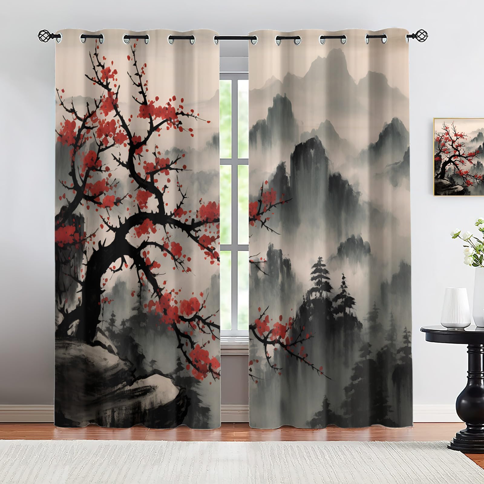 Rideaux occultants pour chambre et crèche au motif minimalisme oriental zen