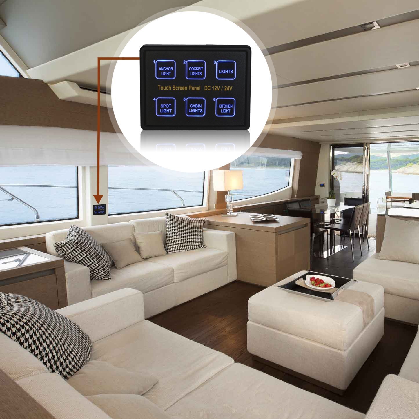 Cllena 12V/24V DC 6 Gang LED Switch Panel Slim Touch Control Panel Box for Car Marine Boat Truck Rv Caravan