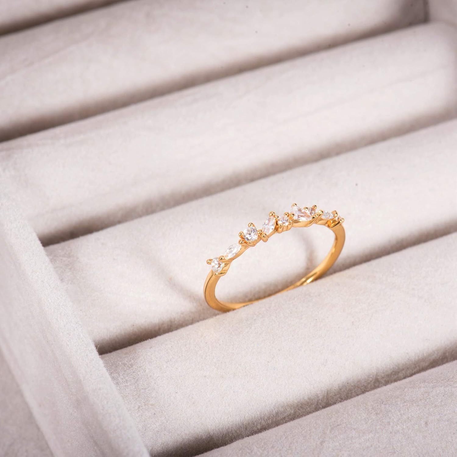 BLOSSOM & HUE 18K Gold Plated Sterling Silver Cluster Ring | Multi Simulated Diamond | Milgrain Marquise and Round CZ Wedding Ring | Delicate Eternity Stackable Band
