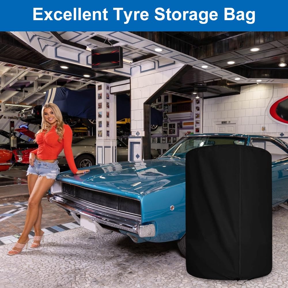 Copertura per Pneumatici, Borse per Pneumatici per Auto, Impermeabile Borsa per Pneumatici, Copertura per Ruota, Nero Copri Gomme Auto, Custodia per Pneumatici, per 4 Pneumatici, 85 x 120 cm