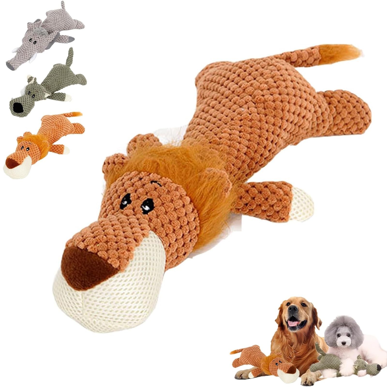 Wowpetsmart Invincible Chewanimals - Interactive Squeaky Dog Toys for Heavy Chewers, Toys for Small, Medium, Large Dogs (Lion)