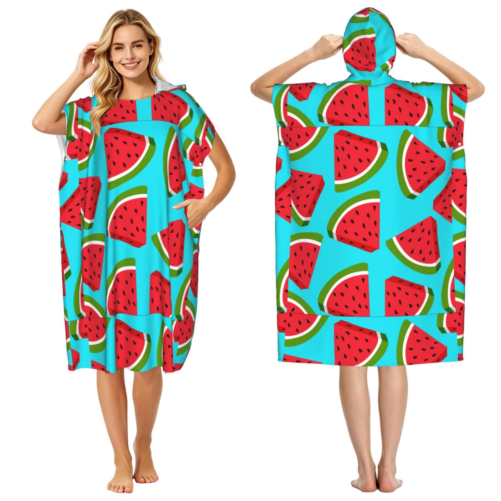 Poadnly Fresh Watermelon, Adult Hooded Beach Towel 90 x 110 cm,Changing Bath Robe, Surf Poncho Towel For Women Men